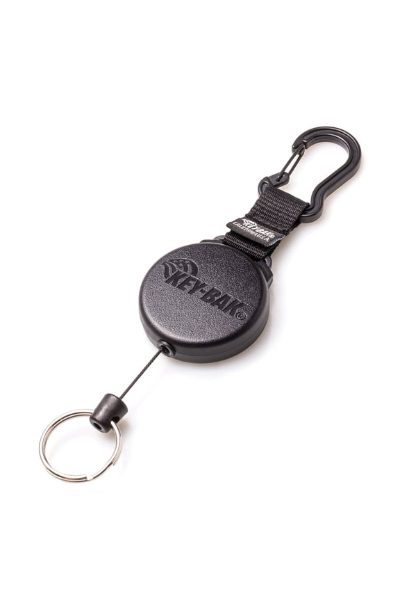 8 oz Retractable Polycarbonate Keychain with Carabiner and Split Ring- Black