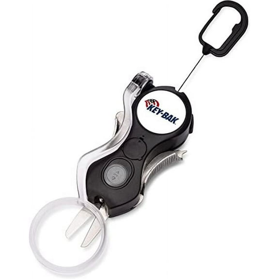KEY-BAK Lightweight Multi-Use Single-Handed Usage Retractable Thread Snips with 36” Retractable Tether along with Adjustable Lanyard & Stainless Steel Blade, 3x Zoom Magnifier with Light