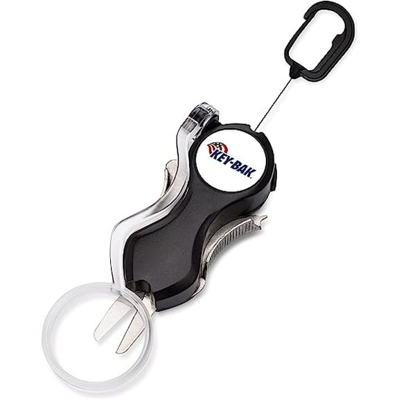 KEY-BAK Lightweight Multi-Use Single-Handed Usage Retractable Thread Snips with 36” Retractable Tether along with Adjustable Lanyard & Stainless Steel Blade, 3x Zoom Magnifier