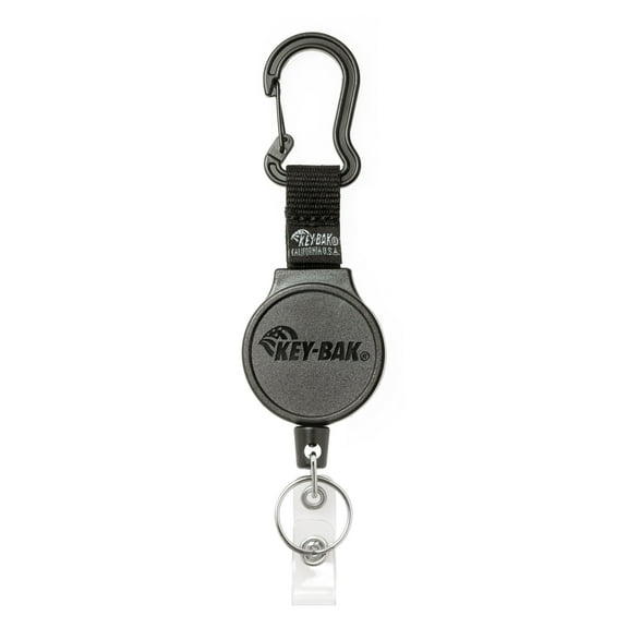 KEY-BAK MID6 Stainless Steel Retractable Badge Reel  Keychain Holds 10 Keys with Carabiner - Black