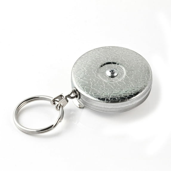 KEY-BAK Original Chain Retractable Keychain with 24" Stainless Steel Chain, Chrome Front, Steel Belt Loop, 8 oz. Retraction, Split Ring