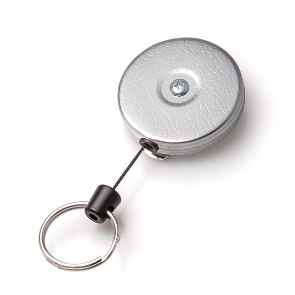 KEY-BAK Original Chain Retractable Keychain with a 24" Stainless Steel Chain, Chrome Front, Steel Belt Clip, 8 oz. Retraction, Split Ring J101