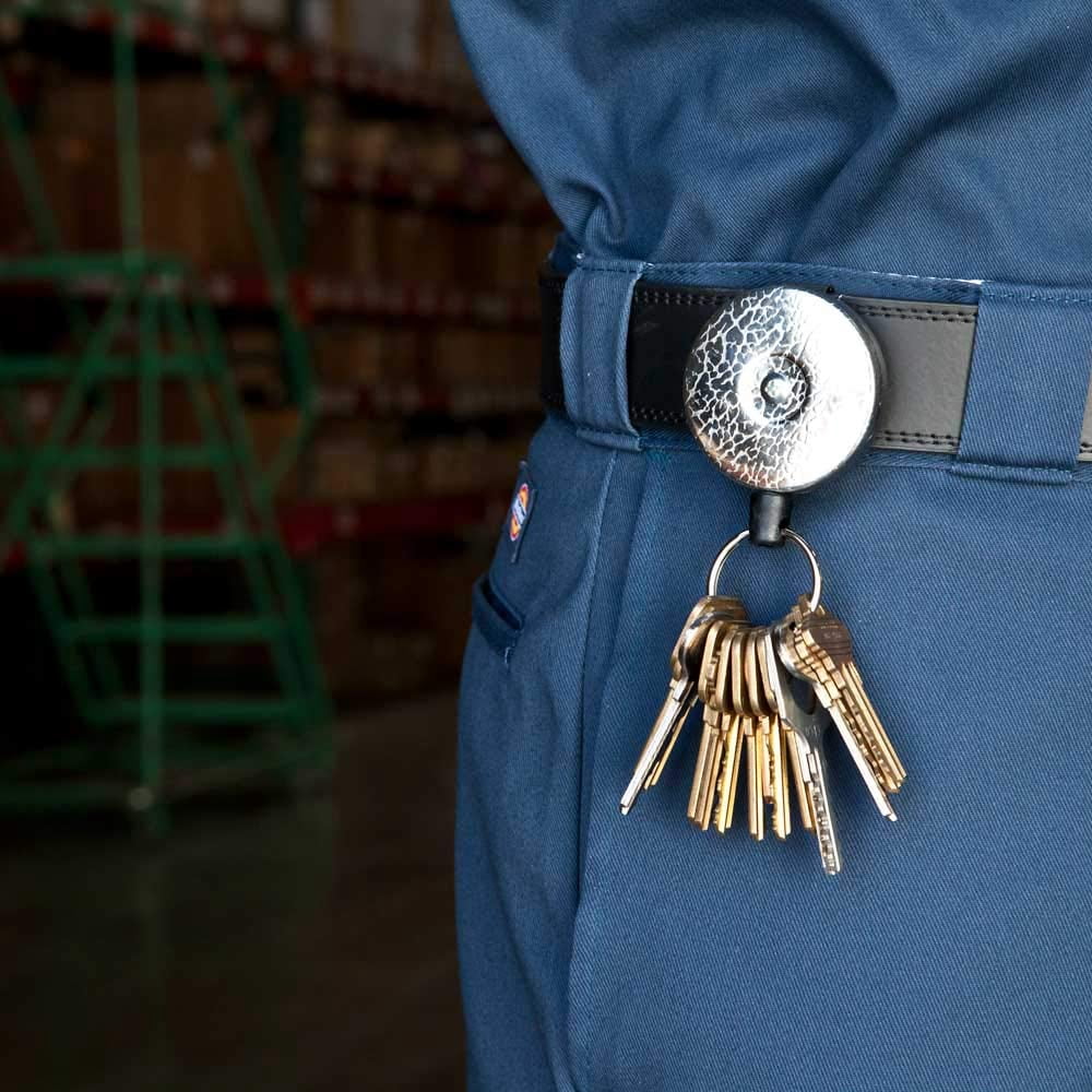 KEY-BAK Original HD Retractable Keychain, 48" Retractable Cord, Chrome Front, Steel Belt Loop, 8 oz. Retraction, Split Ring J101