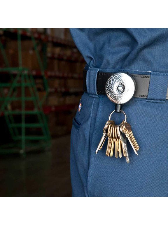 Original HD Retractable Keychain, 48" Retractable Cord, Chrome Front, Steel Belt Loop, 8 oz. Retraction, Split Ring J101
