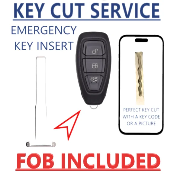 KEY CUT + Emergency Key Insert For Ford CMAX FIESTA FOCUS 2011-2019 + 164-R8055