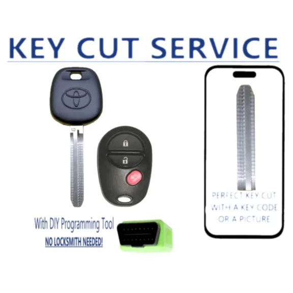 Toyota 20102015 G Chip 3-Button Remote Key with Key Cutting Service & DIY Programming Tool