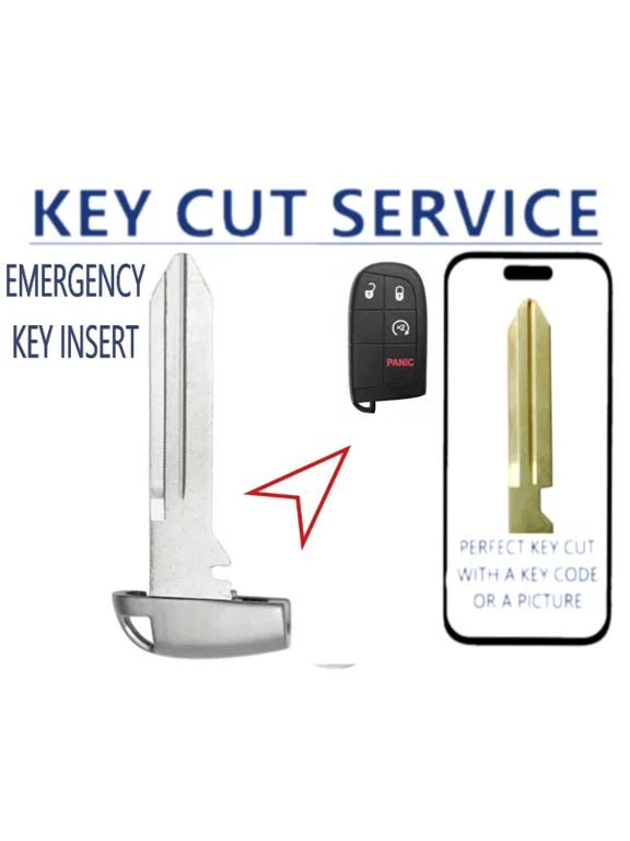KEY CUT + Y172 Chrysler Dodge Jeep Smart Key Emergency Key w/ Key Ring Slot