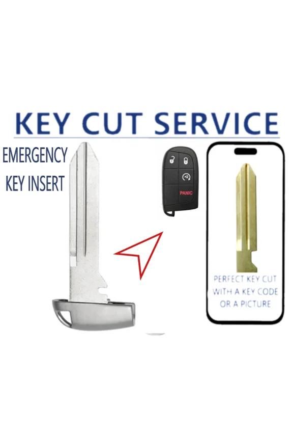 KEY CUT + Y172 Chrysler Dodge Jeep Smart Key Emergency Key w/ Key Ring Slot