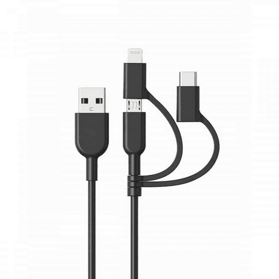 Key CDSU10062BLK 1M/3FT 3-in-1 Cable Micro USB w/ Lightning & USB-C Adaptors, Black