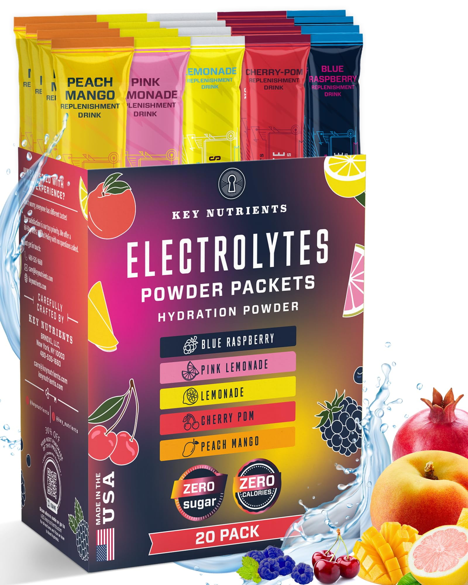 KEY NUTRIENTS 20 Pack Electrolytes Powder Packets No Sugar 5