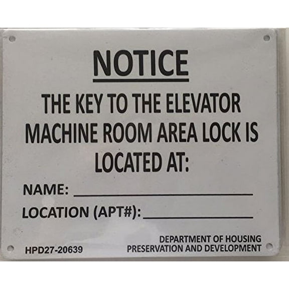 KEY TO ELEVATOR MACHINE ROOM sign (WHITE-aluminium)