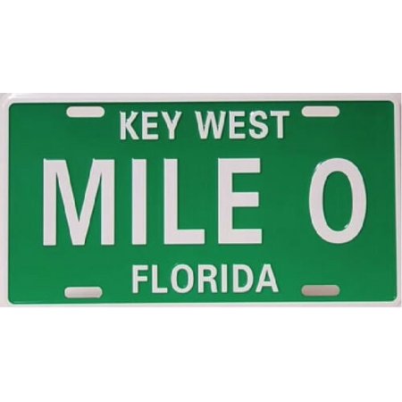 KEY WEST MILE ZERO 0 GREEN USA Aluminum Embossed License Plate