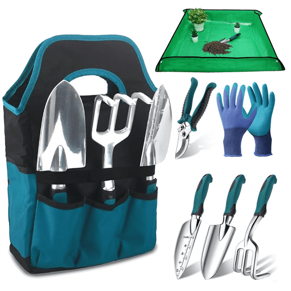 KEYAHAPPY Garden Tools, 7 Piece Gardening Tools Set with Storage Bag, Rust-Proof & Heavy-Duty Gardening Essentials, Ideal Gifts for Women & Men