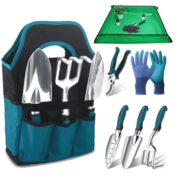 KEYAHAPPY Garden Tools Set, 7 Piece Gardening Tools with Storage Bag, Rust-Proof & Heavy-Duty Gardening Essentials, Ideal Gifts for Women & Men