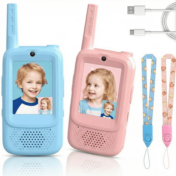 KEYAHAPPY Video Walkie Talkies for Kids, Handheld 2 Pack Rechargeable Kids Walkie Talkies Long Range, Indoor Outdoor Toys for Age 3-12 Year Old Girls Boys (Blue & Pink)