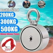 KEYBANG Clearance ,200/300/500KG Double Side Neodymium Metal Magnet Detector Fishing Kit+20M Rope,Sliver