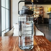 KEYBANG Clearance 2L Sports Straw Water Bottle With Stickers Portable Large Capacity Fitness Bike Cup Summer Ice Cold Water Jug With Time Marker,Black