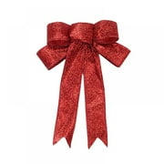 KEYBANG Outdoor Christmas Red Glitter Polyester Large Waterproof Premade Bow, 9" x 9"