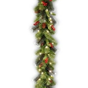 KEYBANG Pre-Lit Artificial Christmas Garland, Green, Crestwood Spruce, White Lights, Decorated with Pine Cones, Berry Clusters, Plug In, Christmas Collection, 9 Feet