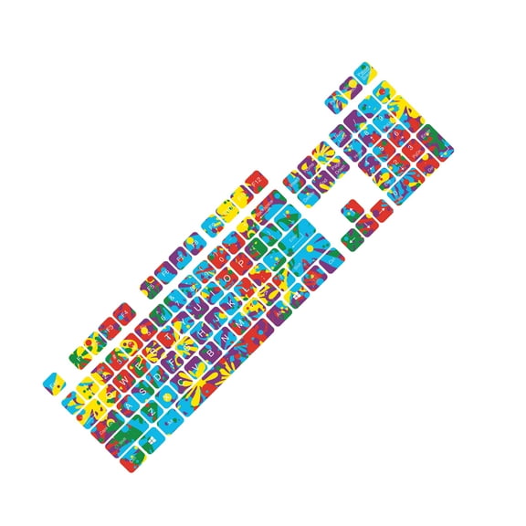 KEYBOARD - Removable Kids Teens Bedroom Funky Style Keyboard Decoration Multicolored Art Design Vinyl Wall Decal - Home Living Room Decal Computer Peripheral Output Device Wall Sticker 10" x 10"