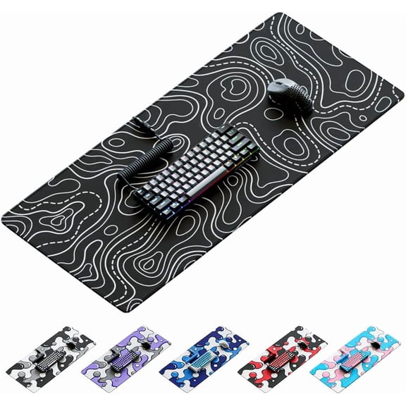 KEYBOARDS XXL Topographic Mouse Pad - Large Black and White Gaming Mousepad - Desk Mat for Keyboard and Mouse - Thick Artisan Mouse Pad for Desk (Black Topographic)