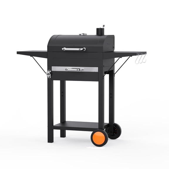 KEYO GRILL Charcoal Grill with Two Side Tables, Removable Ash Pan & Warming Rack, Black