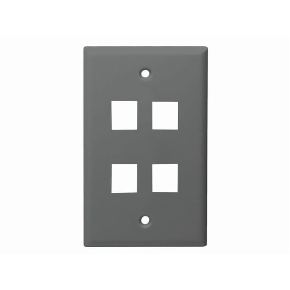 Monoprice Standard Size Keystone Plate 4 Port, Gray, UL