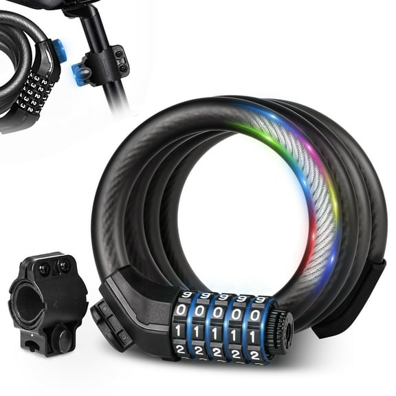 KEYSTP Bike Lock Cable with Combination, Upgraded High Security Bicycle Lock Anti-Theft, Coiled Secure Resettable Scooter Lock with Mounting Bracket for Bikes and Scooters