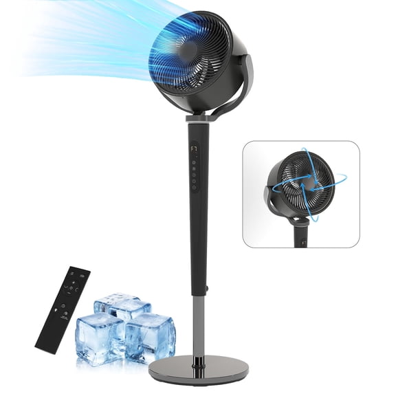 Keytek 40IN Adjustable Pedestal Fan, 1800CFM Floor Fan with Led Light, 16 Speed & 5 Modes, 120° Oscillating, Free Standing, 12H Timer, Remote Control