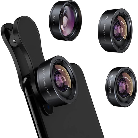 KEYWING Phone Camera Lens 3 in 1 Kit, 198 Fisheye + 120 Super Wide-Angle 20x Macro for iPhone Samsung Android Smartphone Black 3in1