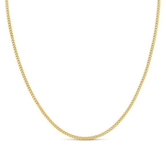 Kezef 14K Gold Plated Sterling Silver Cuban Curb Chain 1.8mm Women's or Men's Necklace, Made in Italy, Curb Link 16" Necklace