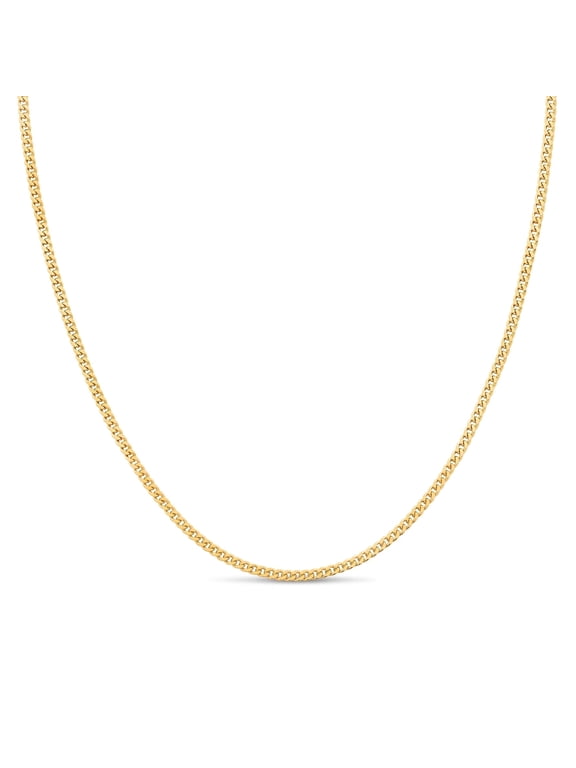 14K Gold Plated Sterling Silver Cuban Curb Chain 1.8mm Women's or Men's Necklace, Made in Italy, Curb Link 16" Necklace