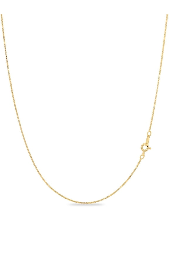 18K Gold Plated Sterling Silver Necklace - 1mm Box Chain - Hypoallergenic and Tarnish Resistant - Classic Design and Comfortable Fit - 16"