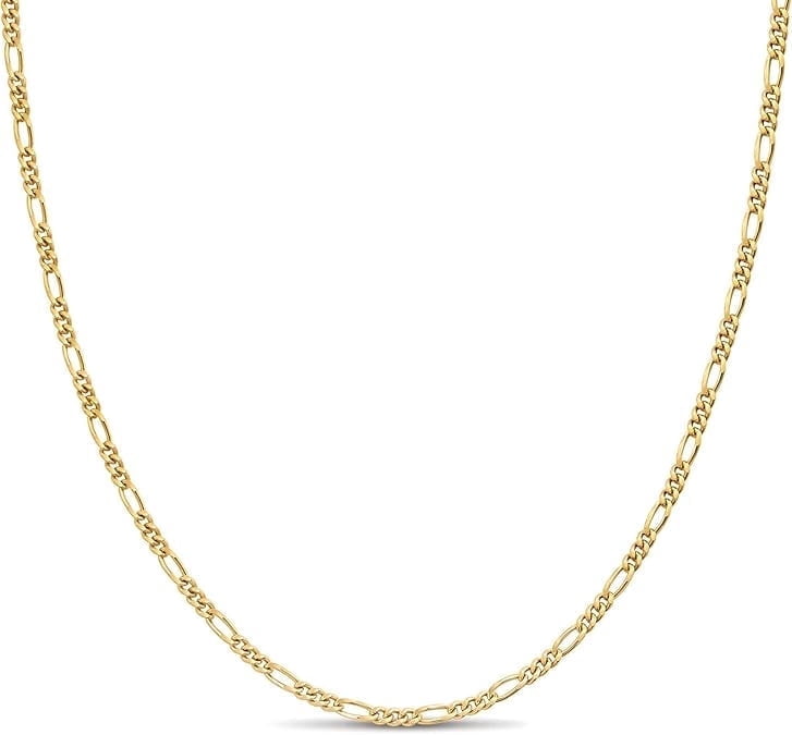 Kezef 18k Gold Plated 2mm Sterling Silver Curb Figaro Singapore Necklace 14-42 Inch – Italian Jewelry for Men & Women