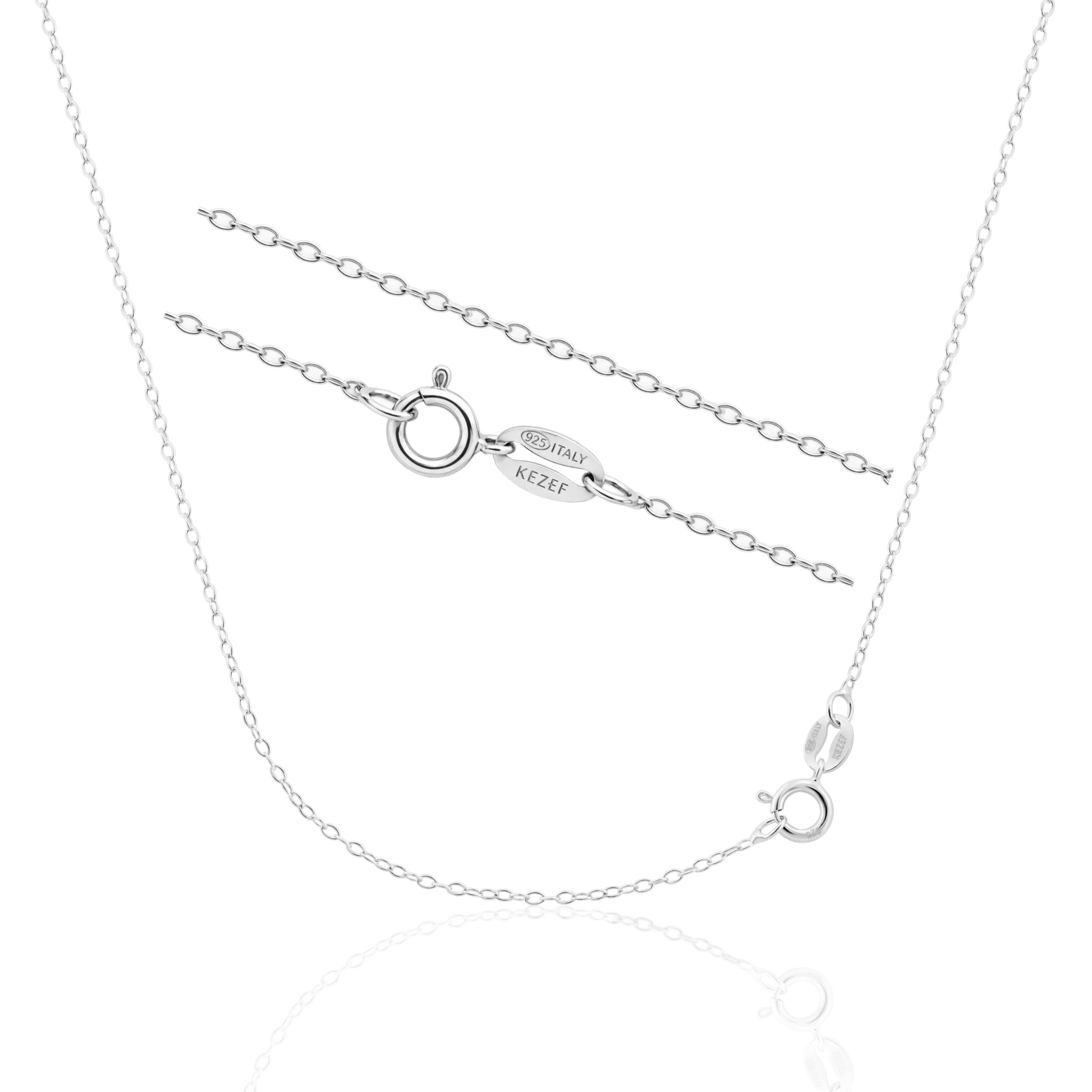 Kezef Silver Chain Necklace for Women, 925 Sterling Silver 1mm Cable Chain, 17 Inch, Spring-Ring Clasp, Made in Italy