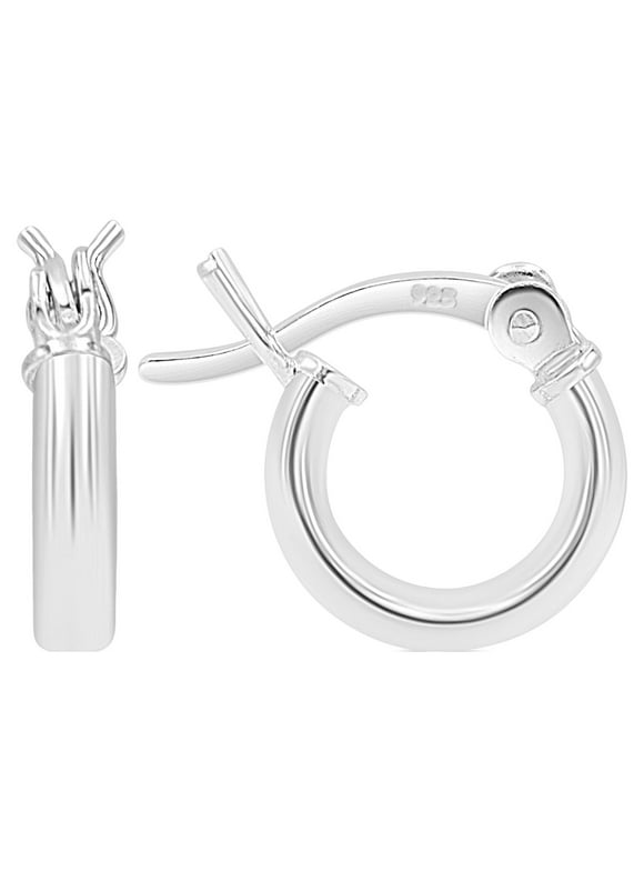 KEZEF 925 Sterling Silver Hoop Earrings | 2mm High Polished Silver Hoops for Women, Girls and Men | Lightweight Earring 10mm Diameter