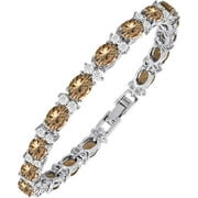 KEZEF Champagne Cubic Zirconia Tennis Bracelet for Women - Oval 7x5 CZ & Round 2.50mm White CZ - Silver Plated - 7 Inch