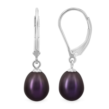 Kezef 14K White Gold Plated Sterling Silver Pearl Drop Earrings for Women – Peacock Cultured Pearl Leverback – Hypoallergenic June Birthstone Jewelry