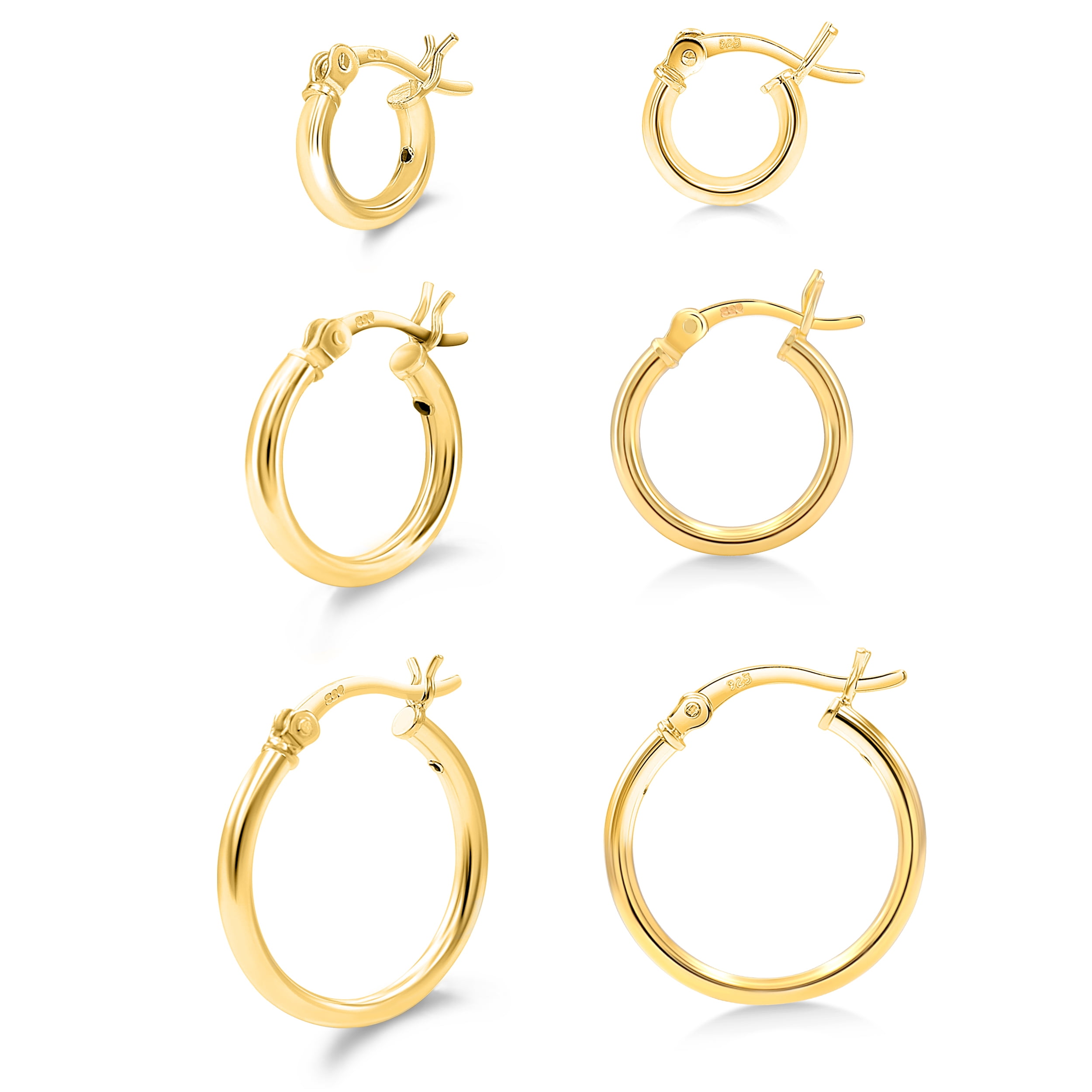 Hoop Earring Set of 3 14k Gold Plated 2mm Hoop Earrings for Women, 10, 15 & 20mm