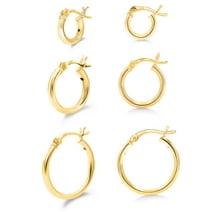 KEZEF Hoop Earring Set of 3 14k Gold Plated Sterling Silver 2mm Hoop Earrings for Women Girls 10 15 & 20mm