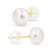 KEZEF Pearl Stud Earrings for Women 14K Gold-Plated – Pearl Stud Earrings – Unique Pair Earrings Stud with Butterfly 14K Gold-Plated Back with Silicone – 6.5-7mm
