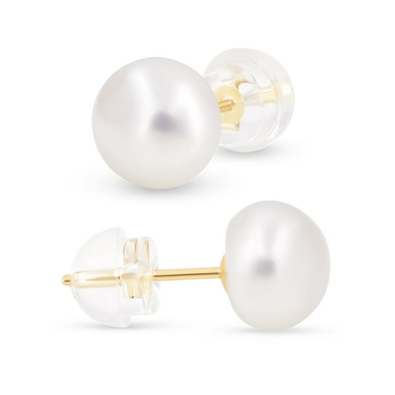Kezef Pearl Stud Earrings for Women 14K Gold-Plated – Pearl Stud Earrings – Unique Pair Earrings Stud with Butterfly 14K Gold-Plated Back with Silicone – 6.5-7mm