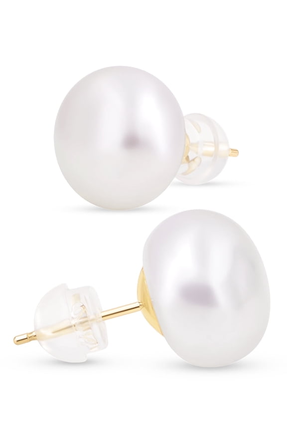 10.5-11mm Pearl Stud Earrings in 14K Gold-Plated for Women