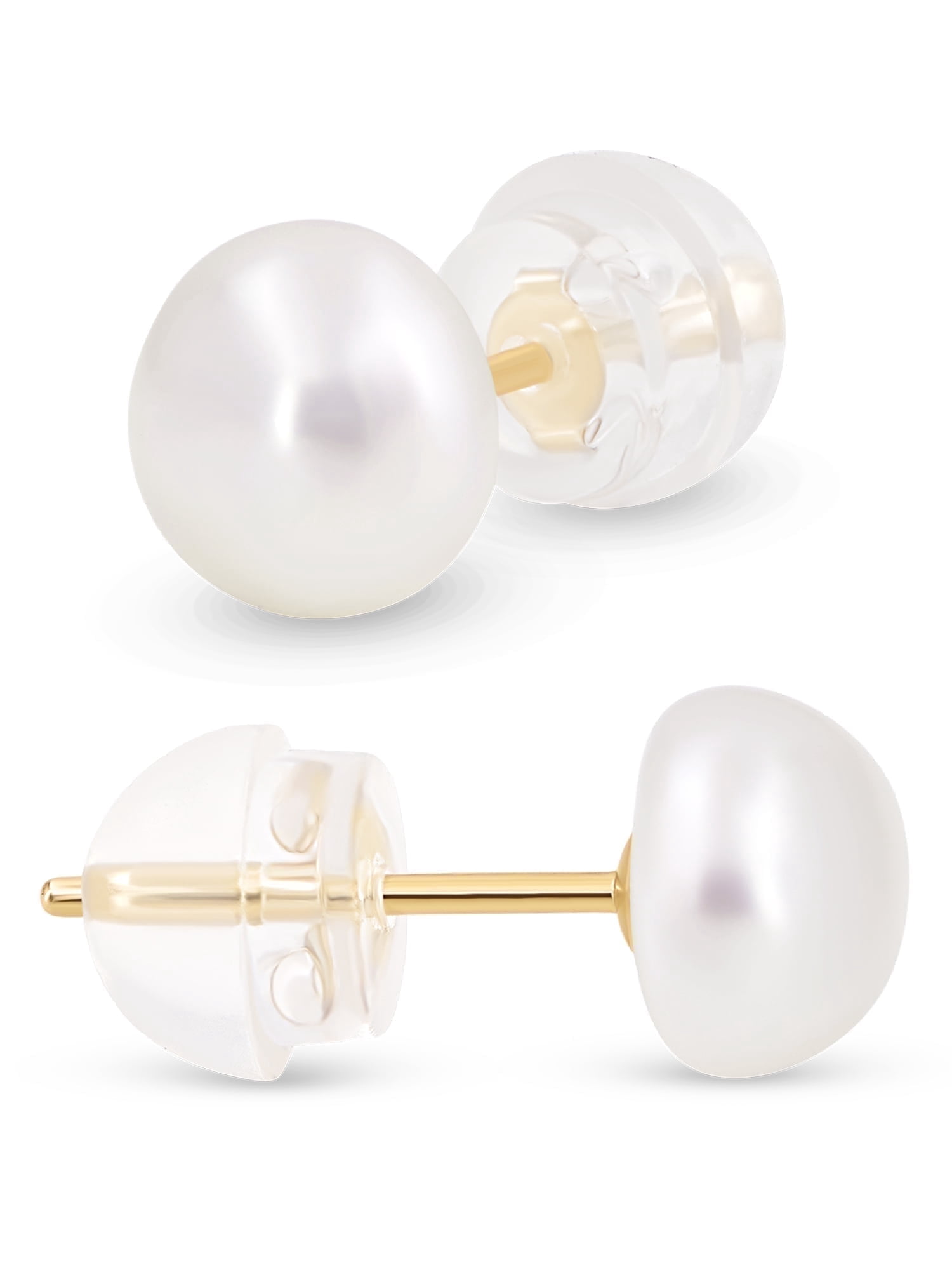 Kezef Pearl Stud Earrings for Women 14K Gold-Plated – Pearl Stud Earrings – Unique Pair Earrings Stud with Butterfly 14K Gold-Plated Back with Silicone – 5.5-6mm