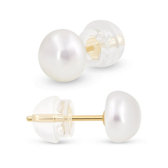 Kezef Pearl Stud Earrings for Women 14K Gold-Plated – Pearl Stud Earrings – Unique Pair Earrings Stud with Butterfly 14K Gold-Plated Back with Silicone – 5.5-6mm