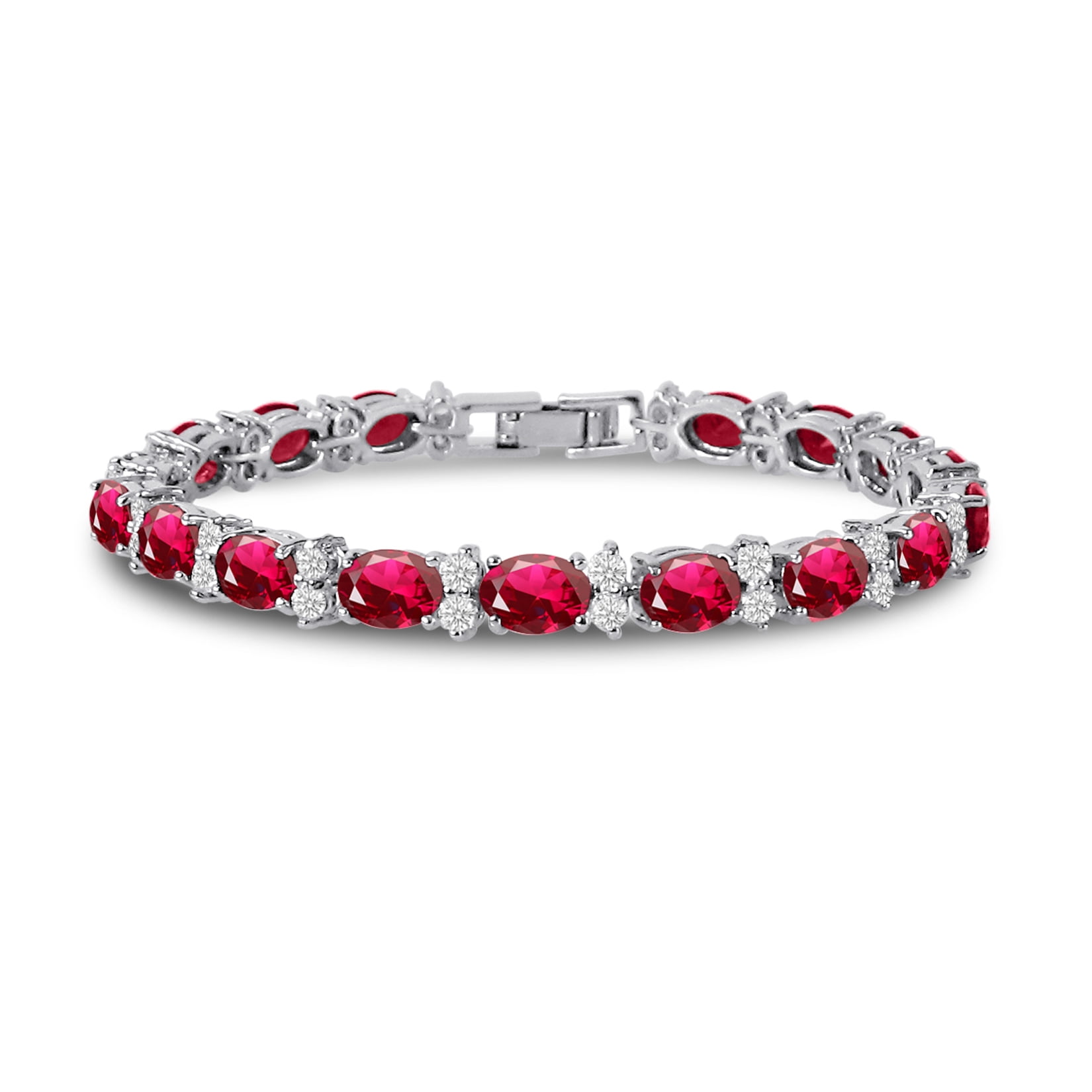 Conway Bracelet with Emerald cut Ruby | 1.08 carats Rectangle Ruby Chain in  14k White Gold | Diamondere