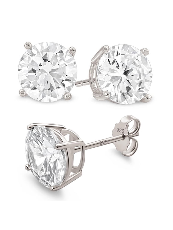 3mm CZ Stud Earrings – 0.20 Ct tw, Rhodium-Plated 925 Sterling Silver, Round Cubic Zirconia Earrings, Hypoallergenic for Women