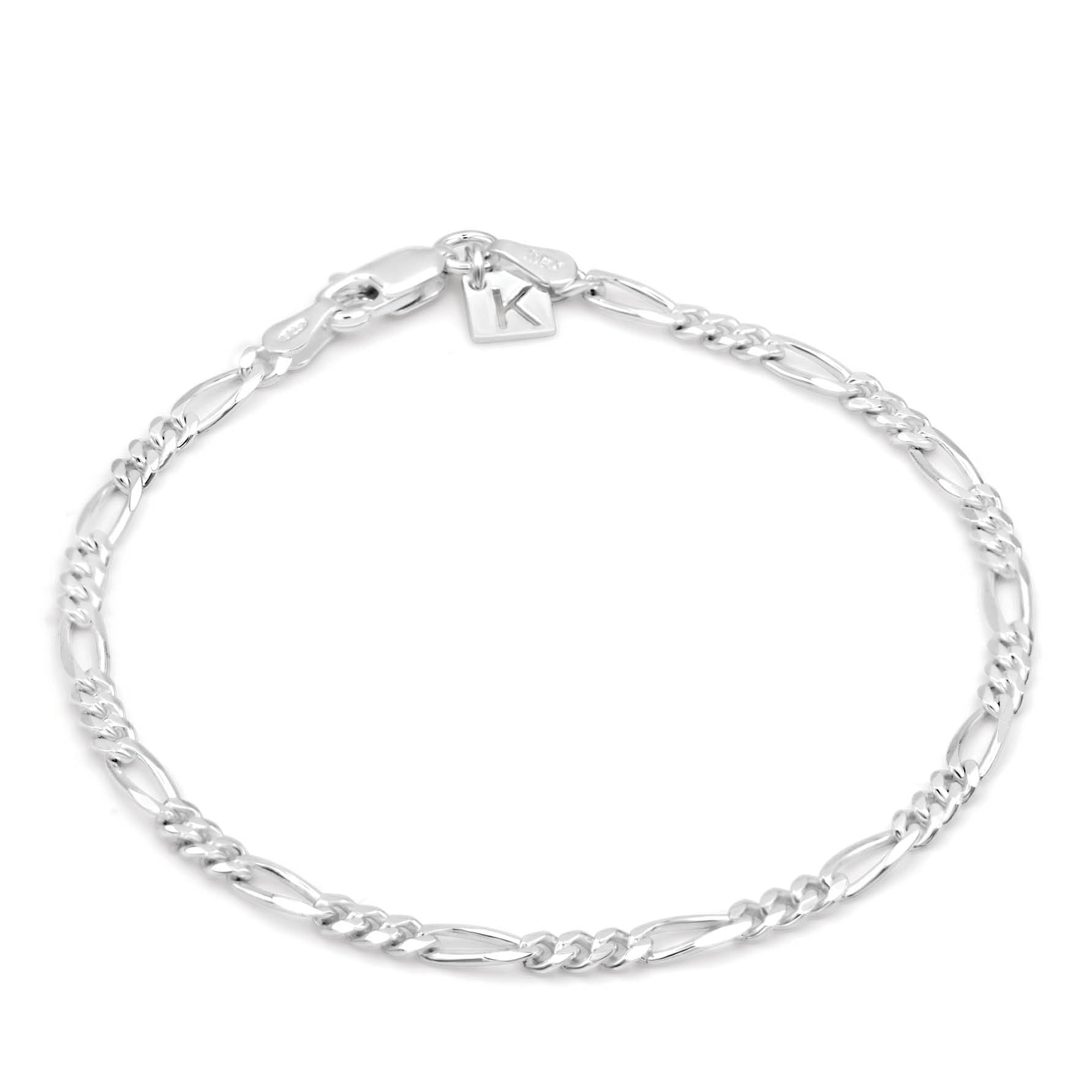KEZEF Sterling Silver Figaro Chain Bracelet for Men or Women