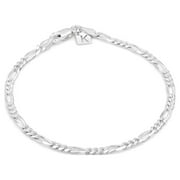 KEZEF Sterling Silver Figaro Chain Bracelet for Men or Women Hypoallegenic Made in Italy