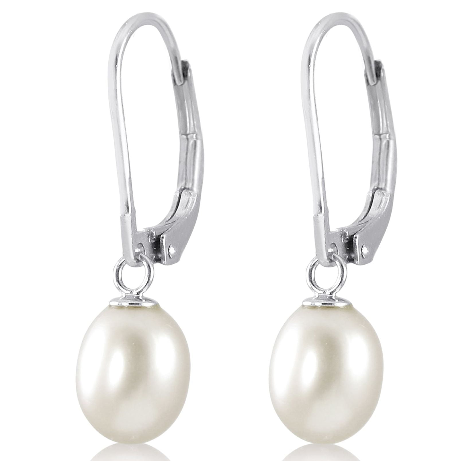 KEZEF Sterling Silver Leverback Pearl Earrings for Women, Handpicked 7 ...